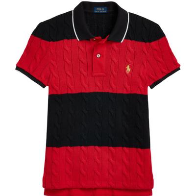 Polo SS24 Color Block Striped Cable Knit Logo Embroidered Slim Fit Short Sleeve Polo Shirt Women Tops Black WMPOKNINCU20898-001