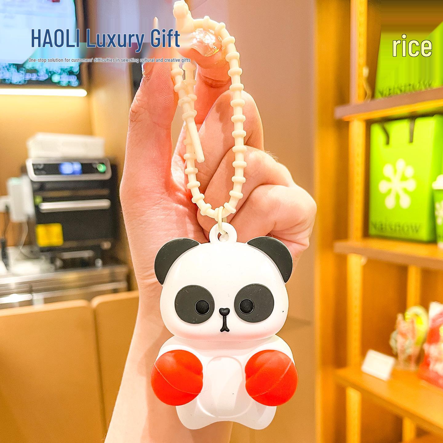 Creative Silicone Boxing Panda Stress Relief Keychain Pendant
