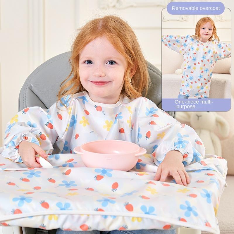 Waterproof Baby Feeding Bib Apron Smock, Full Coverage Mess-Free Bib with Table Cover for Kids 8M-5Y Boys Girls