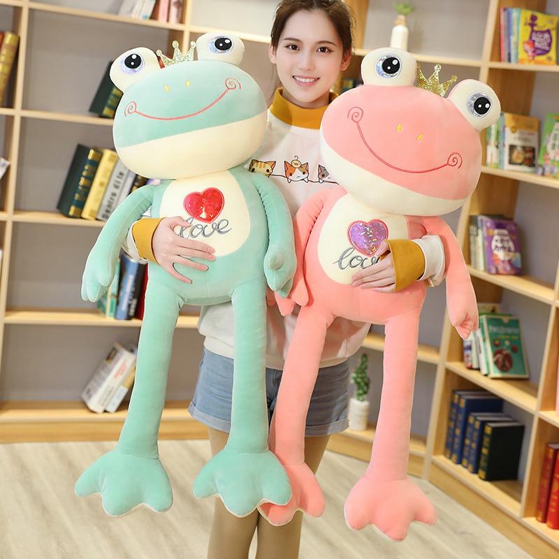 35cm-100cm Crown Frog Long Legs Plush Toy Soft Stuffed Cartoon Animal Frog Doll Baby Toys Kids Girls Birthday Gifts