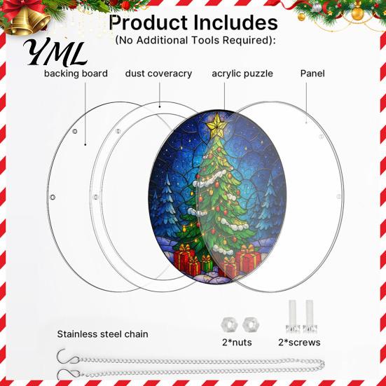 Translucent Puzzle Art Christmas Acrylic Suncatcher, Holiday Tree Snowman Stockings Red Bird Sun Catcher Pet Lover Gift Idea Kit for Adults,