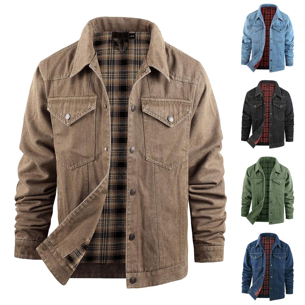 Men's Solid Color Button Pocket Workwear Denim Jacket Men's Casual Trucker Denim Jacket