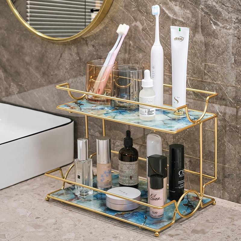 Punch-Free Double-Layer Bathroom Shelf for Skincare and Cosmetics Storage
