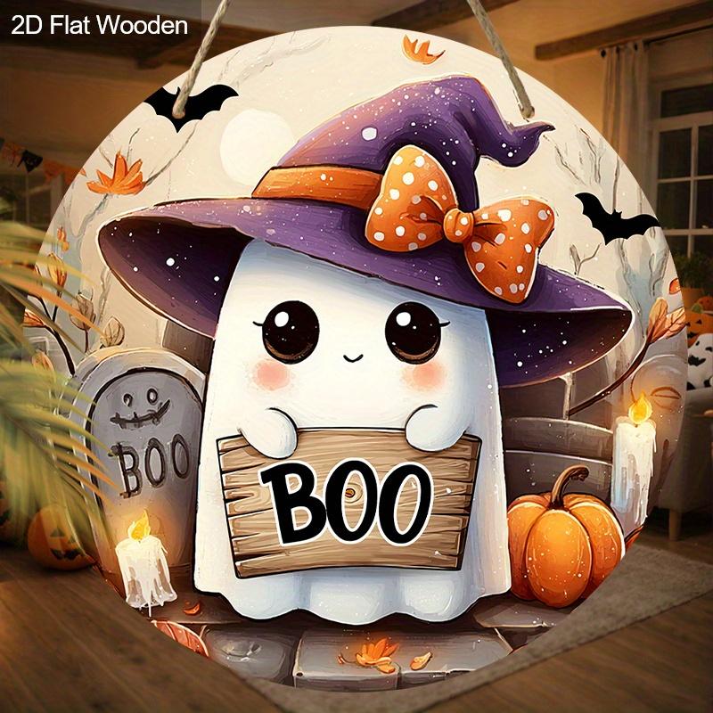 Halloween Wooden Sign with Adorable Ghost Pattern - Charming BOO Figurine Ornaments - Ideal for Front Door, Wall, Room Decor