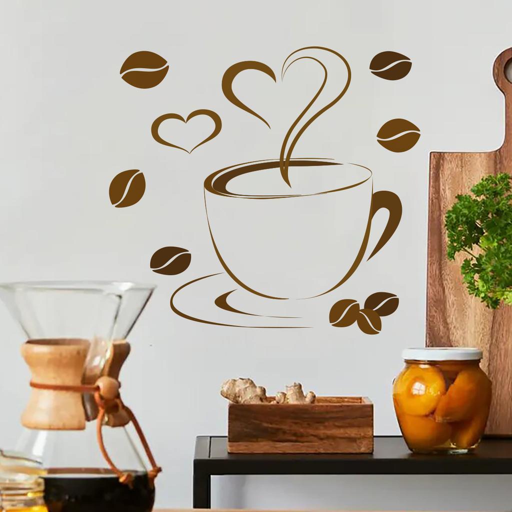 Creative Cartoon Coffee Cup Wall Stickers, Removable Self-Adhesive for Bedroom Living Room Background Decor