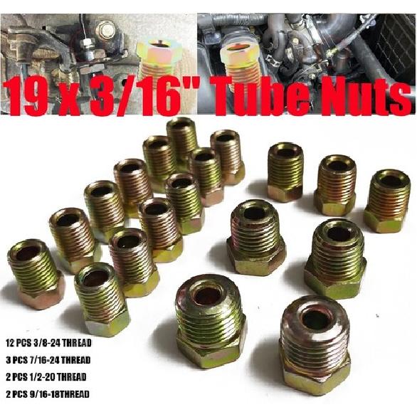 

19Pcs Brake Line Fittings Kit For Inverted Flares 3/16 Tube Zinc-Coated Adapter