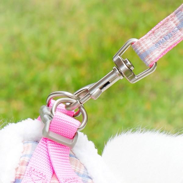 Pastel Pet Pet Check Fur Lining Harness Set, Pink
