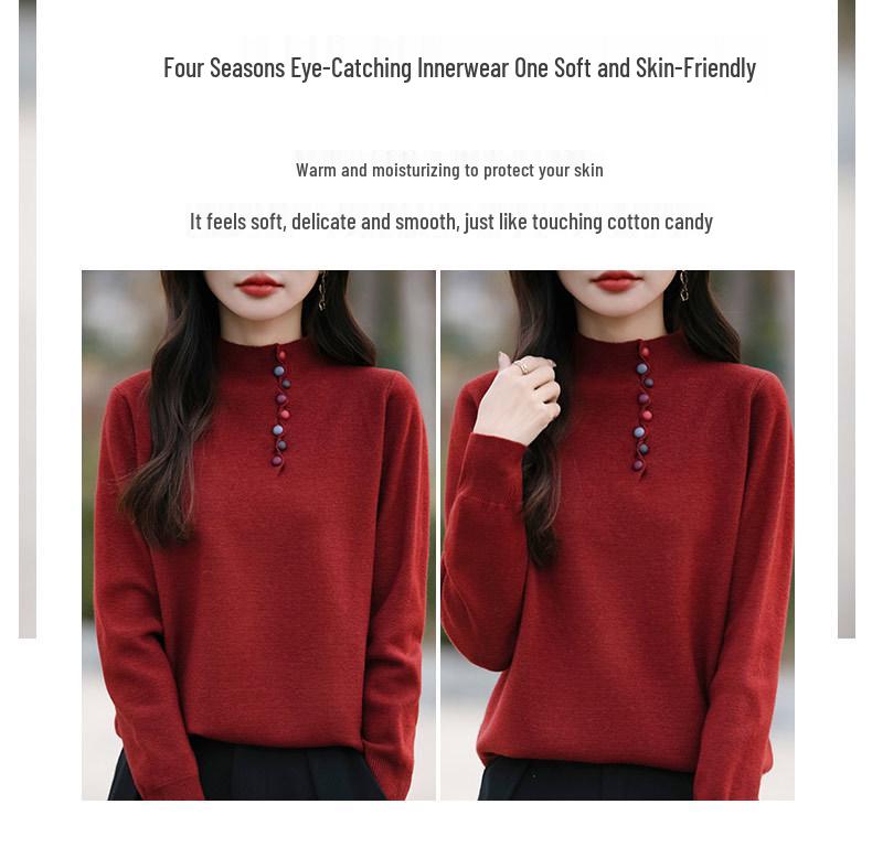 Women's Plus Size Loose Knit Half-High Collar Sweater - Autumn/Winter 2024 Collection