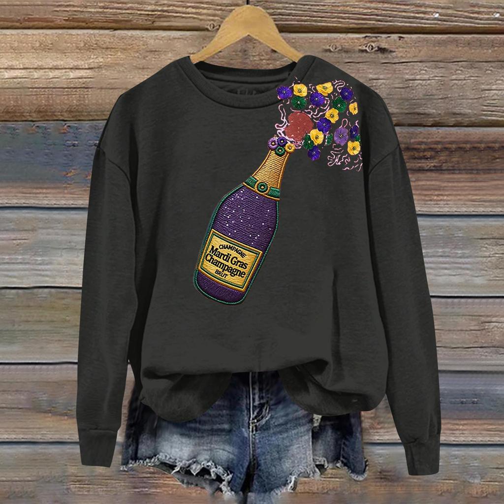 Damenmode Bedrucktes Langarm Locker Rundhals Sweatshirt Top