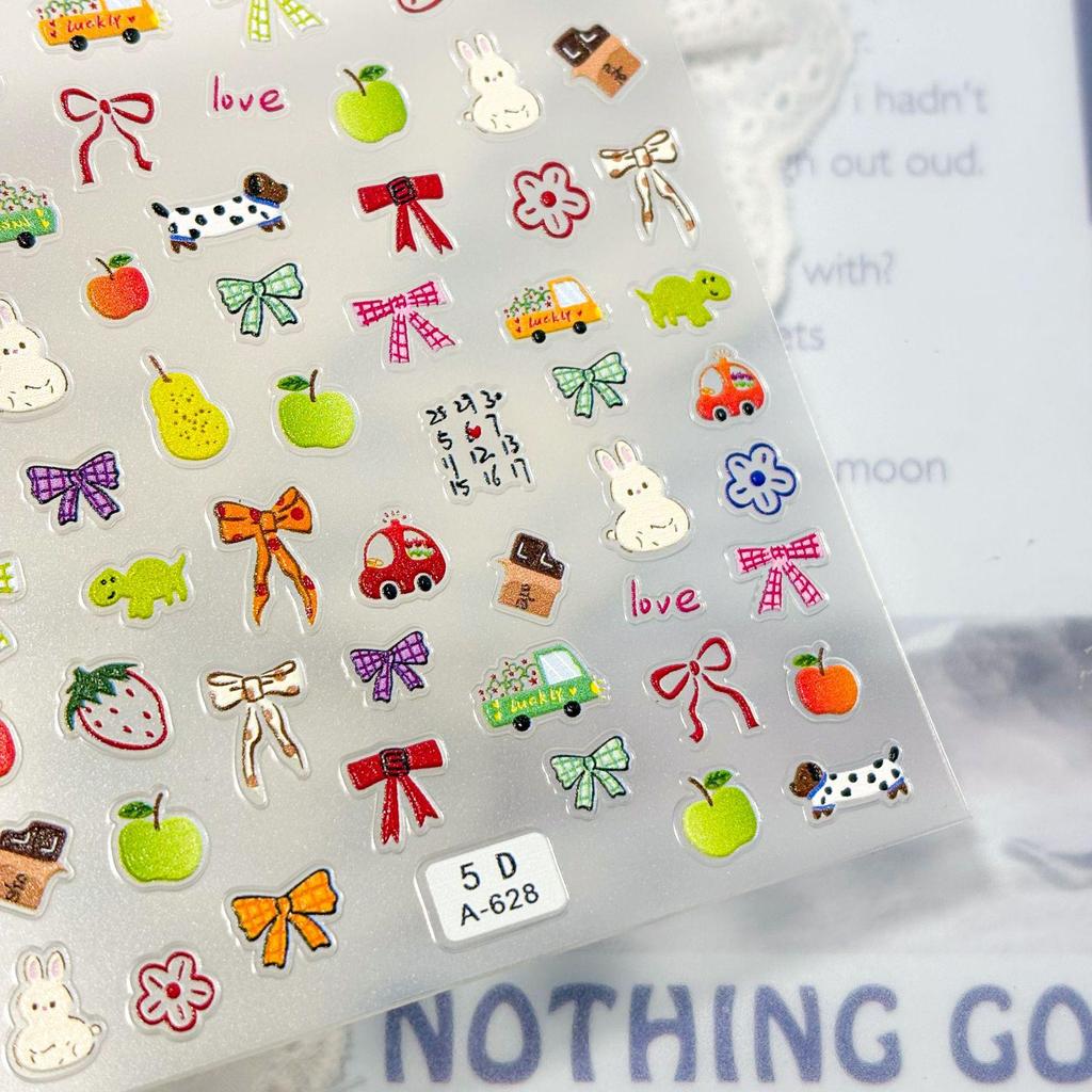 5D Embossed Birthday Nail Art Stickers: 3D Letters, Bows & Cartoons DIY.
