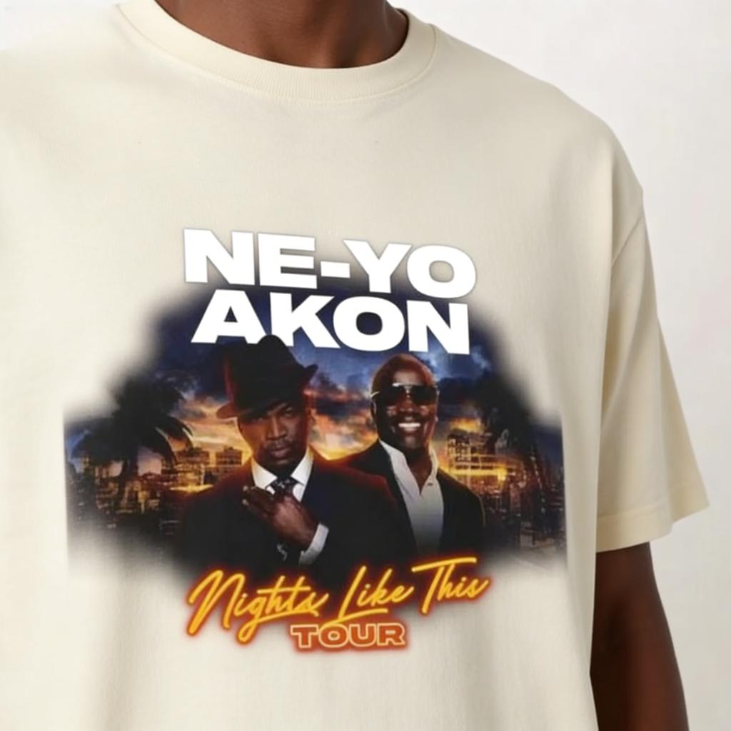 Ne Yo Akon Night Like This Tour T Shirt Fashion Casual Top for Everyday Wear Hip Hop Streetwear Unisexs Clothing 2026 Summer New