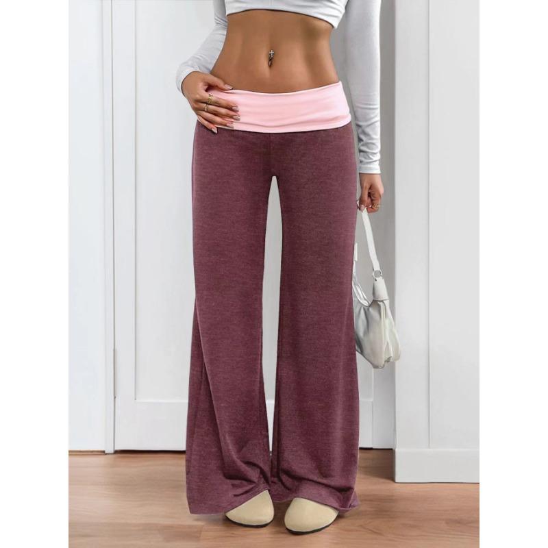 Spot 2025 Summer New European American Pants Women's Low-waist Color-blocked Casual Sports Wide-leg Pants