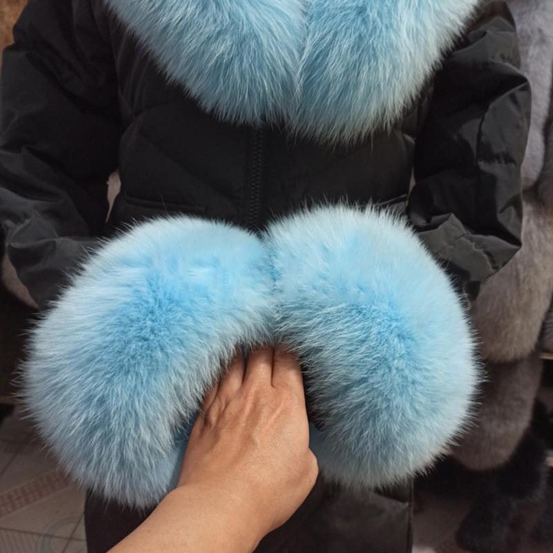 Real Fox Fur Cuffs Arm Warmer Winter Plush Windproof Women Wrist Cuff Sleeves Gloves Pompom Bracelet Wristband Sleeves Accessory