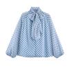 Elegant Women Korean Style Polka Dot Shirt Long Sleeve Bow Tie Collar Blouse Spring Autumn Loose Tops Fashion Sweet Simple Clothing