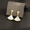 Classic European and American high-end versatile fan-shaped shell earrings gold-plated stone-inlaid temperament earrings without ear holes Ear clips w