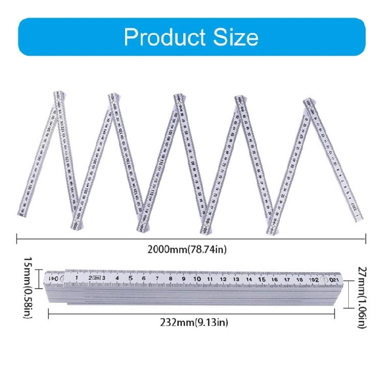 2Pcs Lightweight 2 Meter Foldable Ruler Plastic Measuring Ruler Teaching Aid for Professional & Person Measuring Tasks