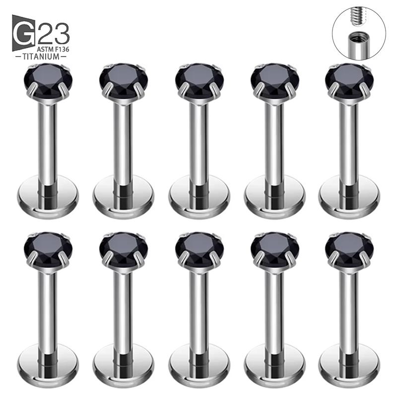 10 Stück ASTM F136 Titan 2/2,5/3/4mm CZ Labret Stud 16G Tragus Helix Knorpel Conch Flatback Ohrläppchen Piercing Körperschmuck