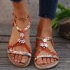 Bohemian Metal Decoration Woven Strap Sandals Summer Round Toe Low Heel Ankle Strap Sandals Color Printing Beach Shoes