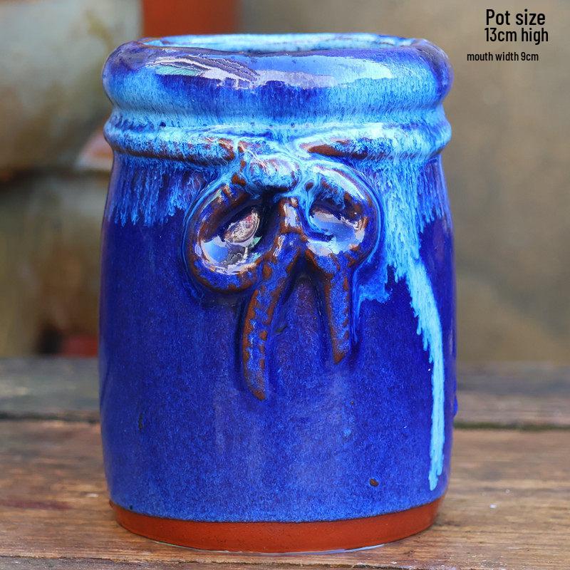 Handmade Retro Zisha Ceramic Pot for Succulents, Orchid, and Asparagus - Breathable Small Flower Pot