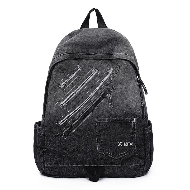 New casual denim student schoolbag Japanese old retro washed denim backpack large capacity bag