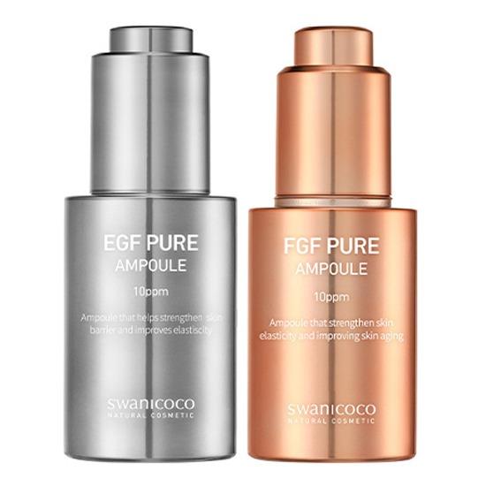 Swanicoco EGF 10ppm Pure Ampoule & FGF 10ppm Pure Ampoule Duo Set - Premium Cell Renewal & Deep Elasticity Skin Care (30ml + 30ml)
