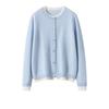 Women's Designer-Style Cashmere Cardigan: Round Neck, Color-Block, Faux Two-Piece Sweater