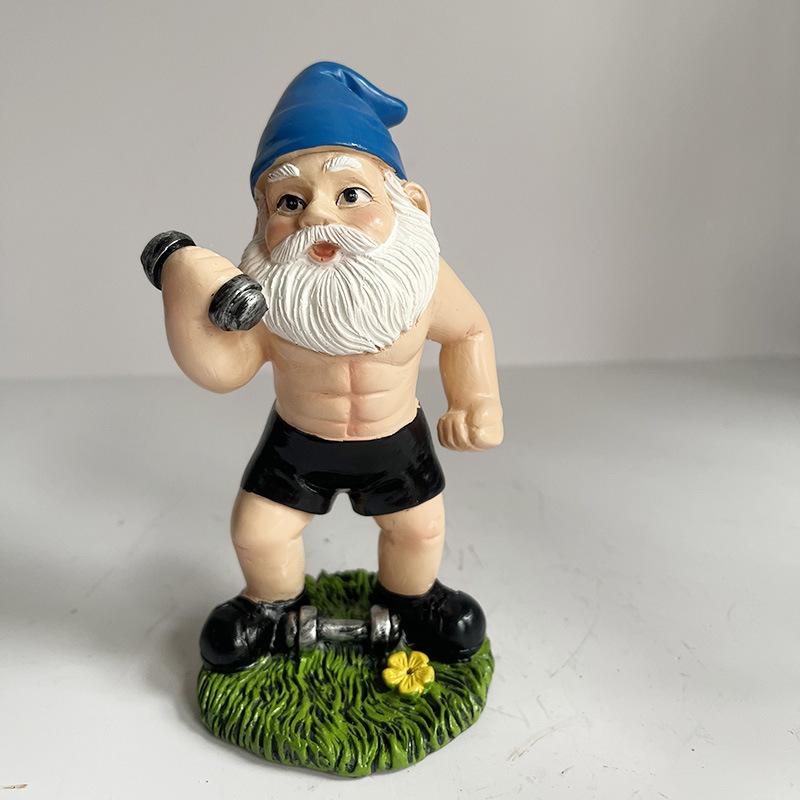 

Mini Cute Creative Naughty Gnome Dwarf Garden Decor Statue Dwarf Sexy Funny Dumbbell Weightlifting Decor Accessories 2025 New
