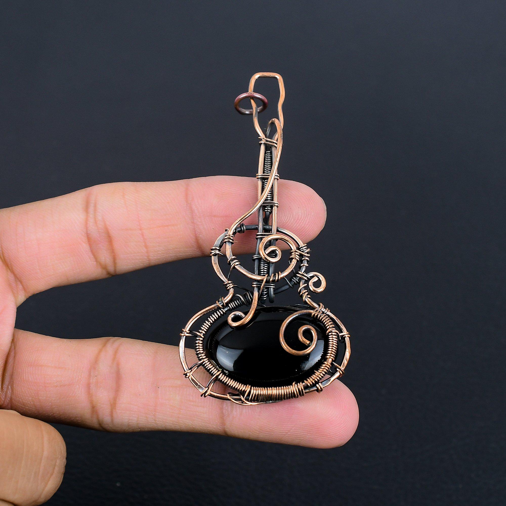 

Украшения из черного оникса, Кулон, обернутый медной проволокой 999 пробы, Ювелирные изделия из драгоценных камней ручной работы, Подарки для жены, Совершенно новый кулон 2.28 Inches