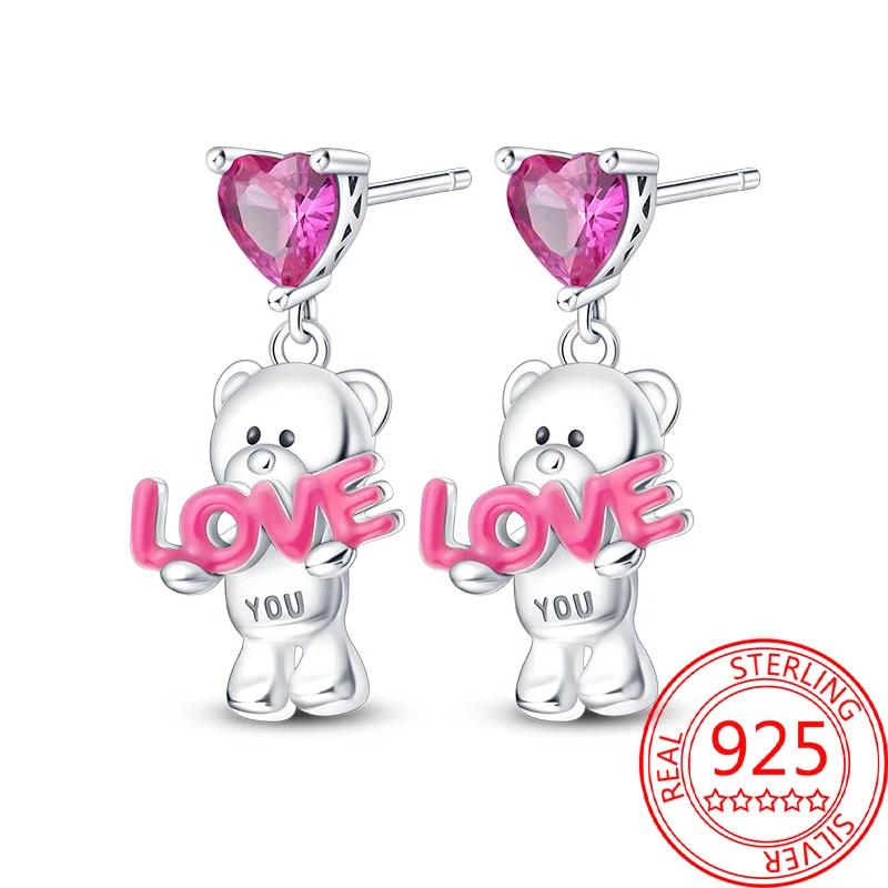 Pink Series Romantic Flower Butterfly Unicorn Tulip Geometry 925 Silver Earrings Boutique Fine Jewelry Gifts for Women