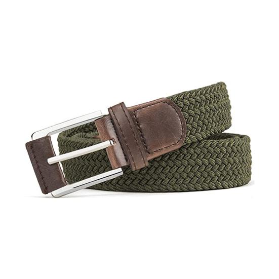 Men Casual Belt Canvas Woven Braided Web Belt Stretch Waist Casual Outdoor Work Belt Trousers Jeans Accessories зелёный