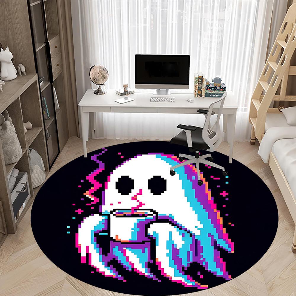 1pc Ghost Pixel Office Round Area Rug, Under Office Chairs Bedroom Living Room Home Decor, Room Deco, Available In Various Sizes