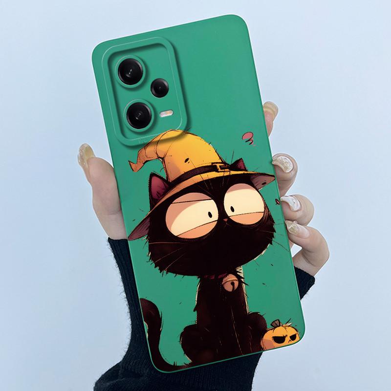 Funny Cute Cartoon Cat Phone Case for Xiaomi POCO X5 F5 Pro Square Liquid Silicone Camera Protective Soft Back Cover Shell Capa