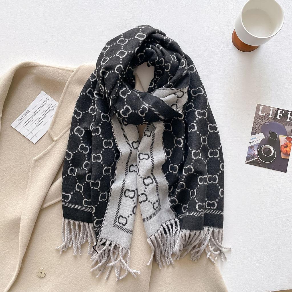 Autumn and winter new letter jacquard double-sided imitation cashmere jacquard scarf women's long tassel warm scarf shawl versatile
