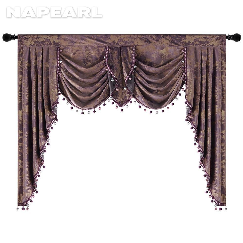 

1PC NAPEARL European Luxurious Velvet Tassel Balance Кухня Водоспад Кулька Оздоблення Вікна Вітальня Штора Голова W155cm x L125cm фіолетовий