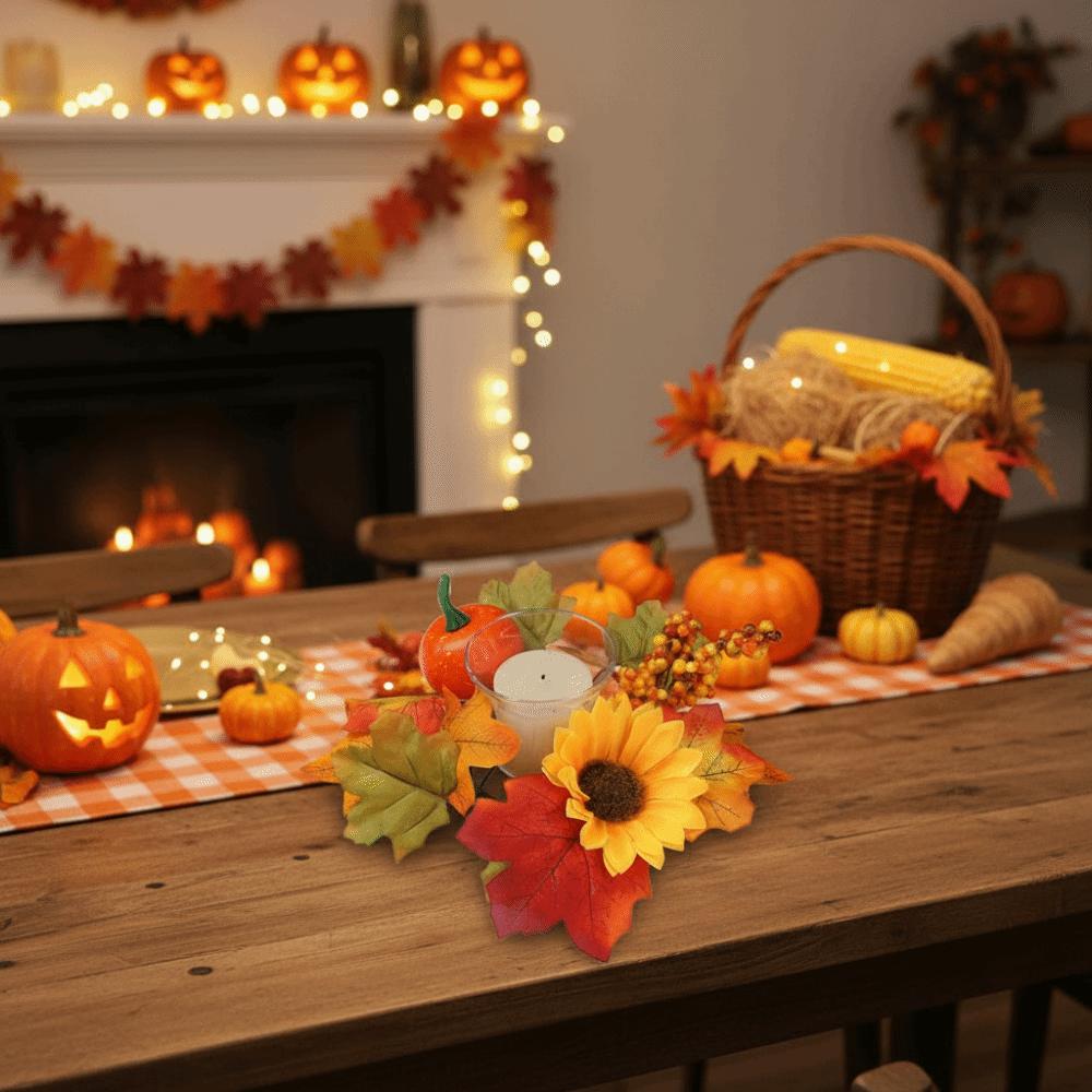 Craft Maple Leaf Candlestick Garland Handmade Autumn Floral Garland Farmhouse Decoration