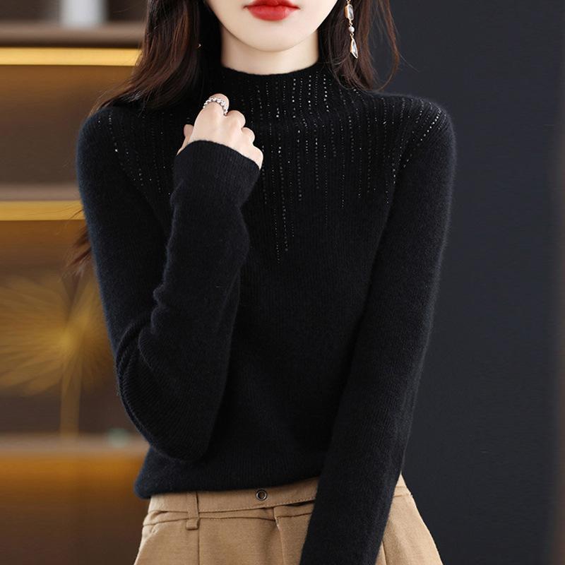Women's Knitwear Autumn and Winter New Style 2024 Women's Half Turtleneck Loose Pullover Sweater Bottoming Top