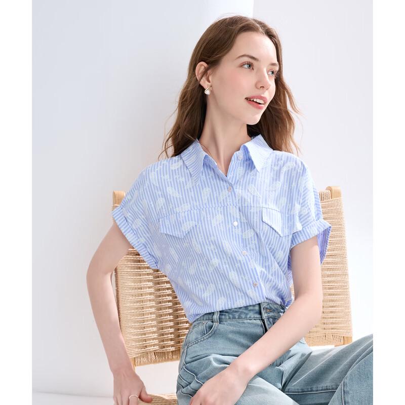 BETU Women's Printed Striped Short-Sleeve Shirt