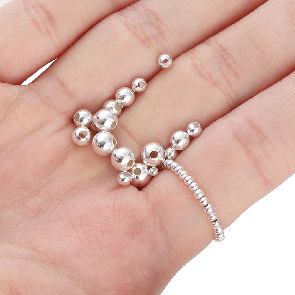2-5MM 925 Sterling Silver Round Beads Spacer Beads Jewelry Findings Accessories Silver Bead for Bracelet Necklace Jewelry Making