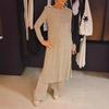 Moda Çok Yönlü Yuvarlak Yaka Slim Fit Dalga Noktalı Yırtmaçlı Üst Takım