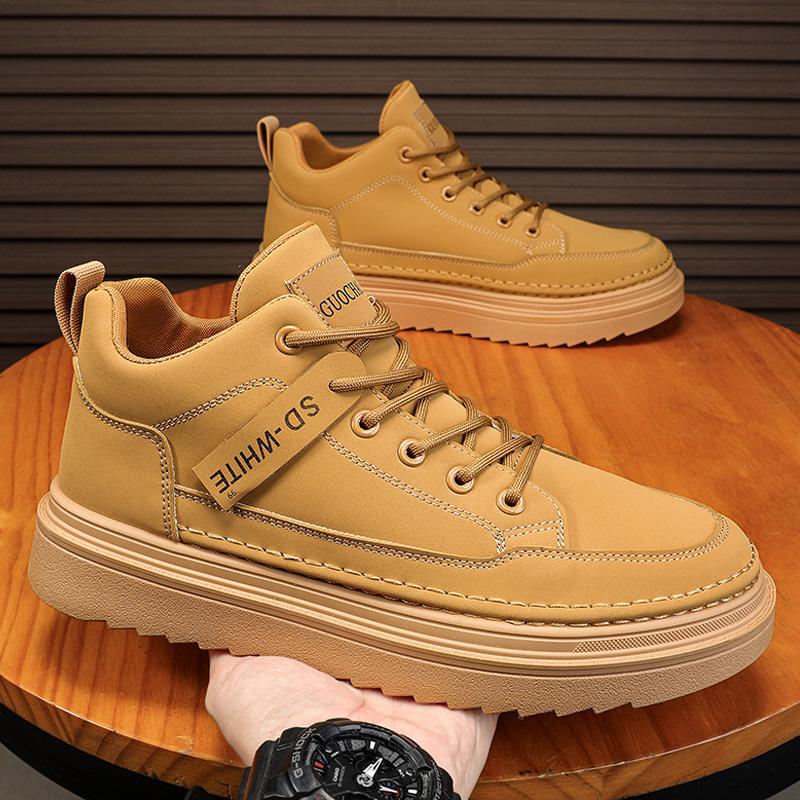 2025 Spring New Men's Shoes Korean Version of Trendy Versatile Tooling Shoes Men's Platform Mid-top Martin Shoes Casual Leather Shoes