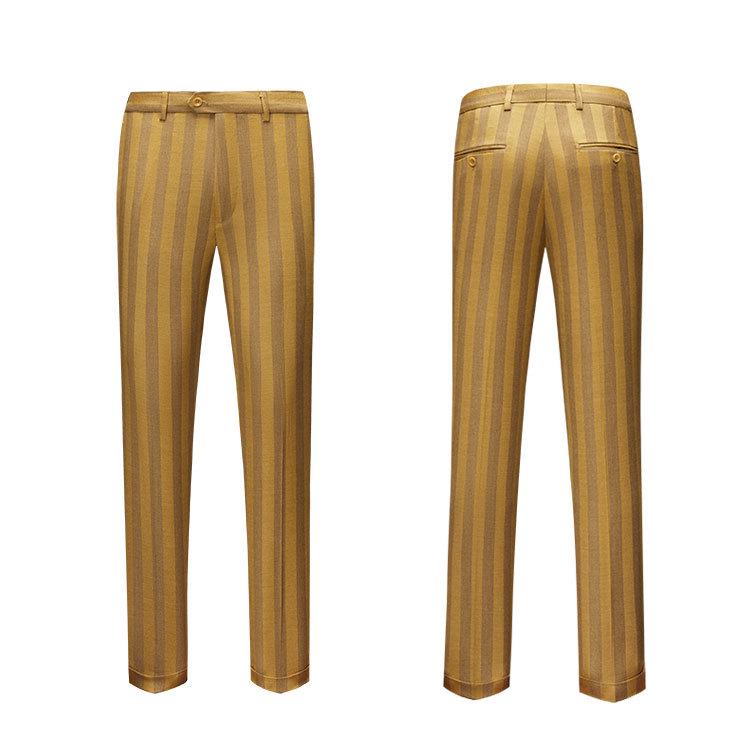 Herren Gestreifter Zweireiher Anzug im koreanischen Stil Goldenes Zweiteiler-Set für Herbst und Winter