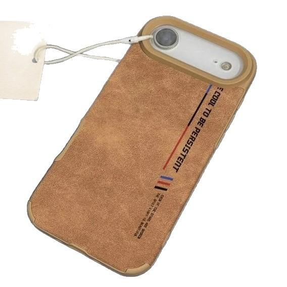 Simple trendy brand label suitable for Apple 16/17Promax mobile phone case IP15 autumn and winter 14pro large hole flip fur