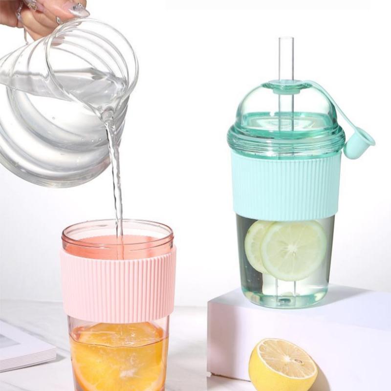 630ML Straw Cup with Lid and Straw Portable Large Capacity Coffee Milk Tea Cup Ins Style Water Cup for Office Workers Juice Mug