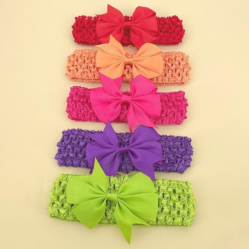 

Baby hollow headband 5-piece set, children s bow hair accessories, new solid color baby headband