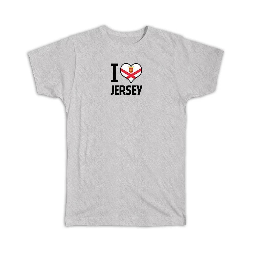 Gift T-Shirt : I Love Jersey Flag Heart Country Crest Expat 2XL