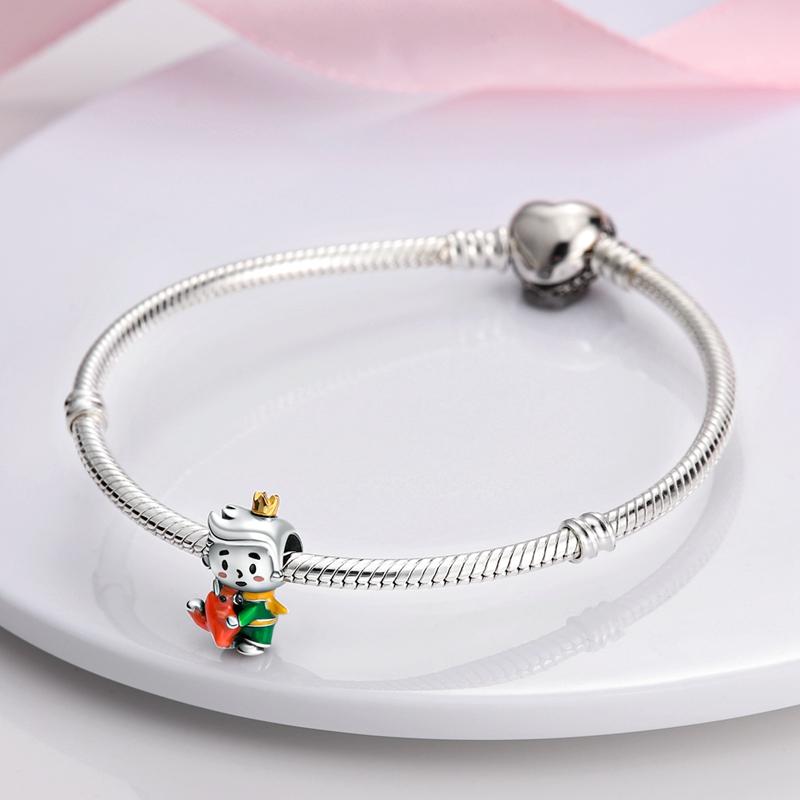 Boy and Girl Charms Enamel Prince Moon Girl Charm Beads Fit Fashion Style Bracelet DIY 925 Silver Jewellery Gift