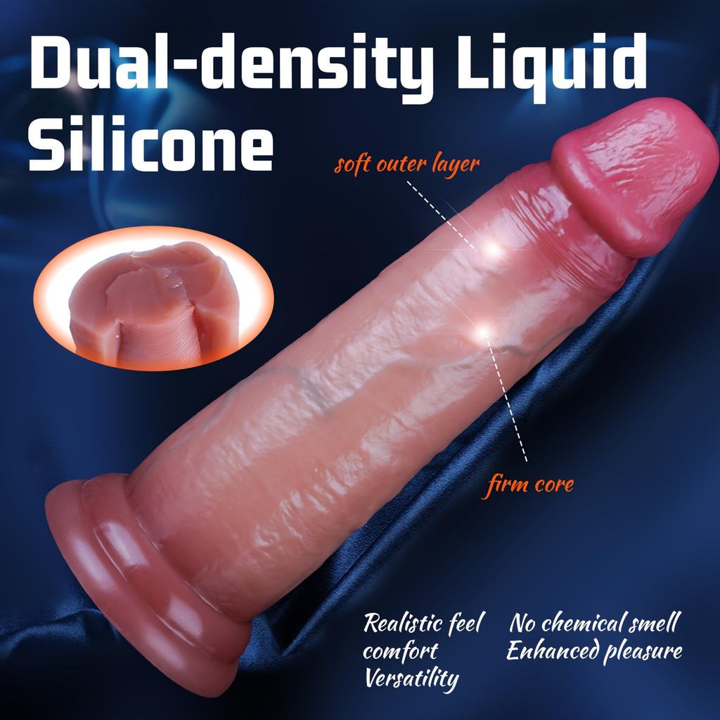 7.87" Realistic Dual Density Silicone Dildo, Sliding Skin Design, Soft Skin Feel Texture, Strong Suction Cup, Brown Color, Premium Collection