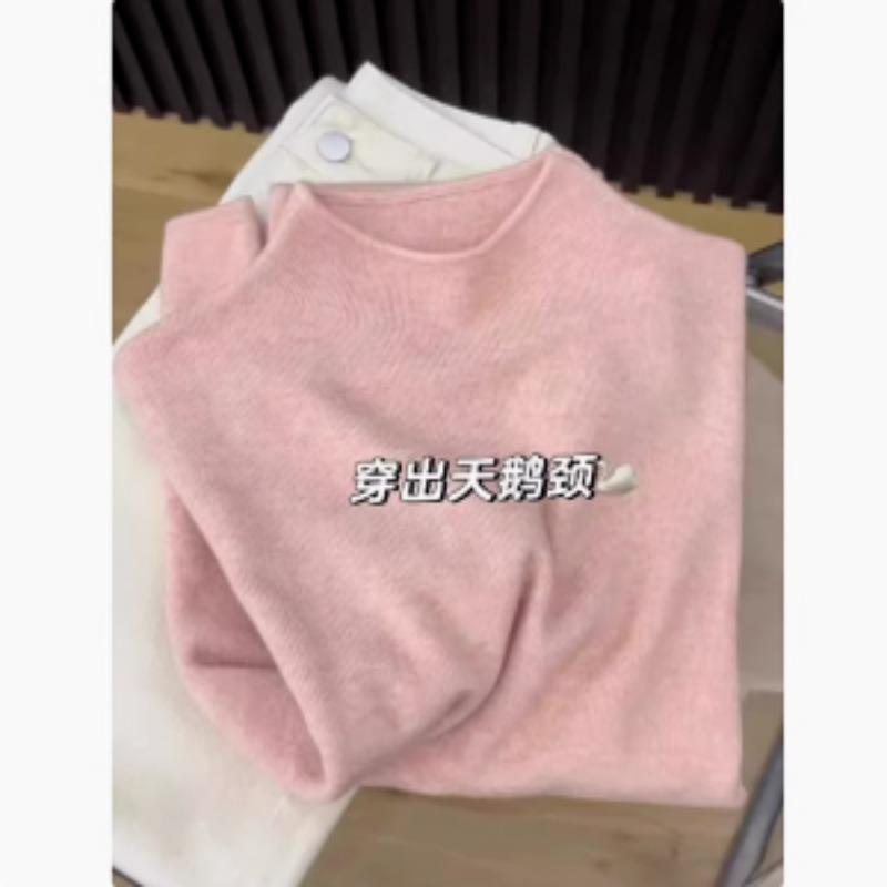 2025 High-end Soft Waxy Small Stand-up Collar Sweater Bottoming Shirt Women Slim Long-sleeved Half Turtleneck Knitted Inner Top