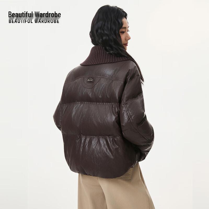 Beautiful Wardrobe Women's Knit Lapel Short Down Jacket