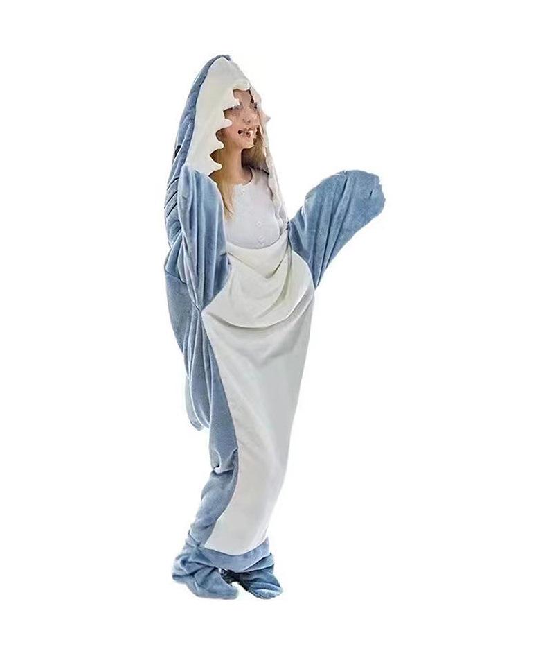 Flanell Vuxen Haj Huva Sovsäck Onesie Pyjamas - Tecknad Fisk Design